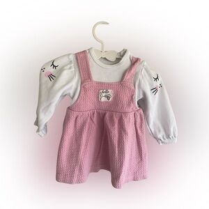 Pink Dress with White Long Sleeve Top / One piece